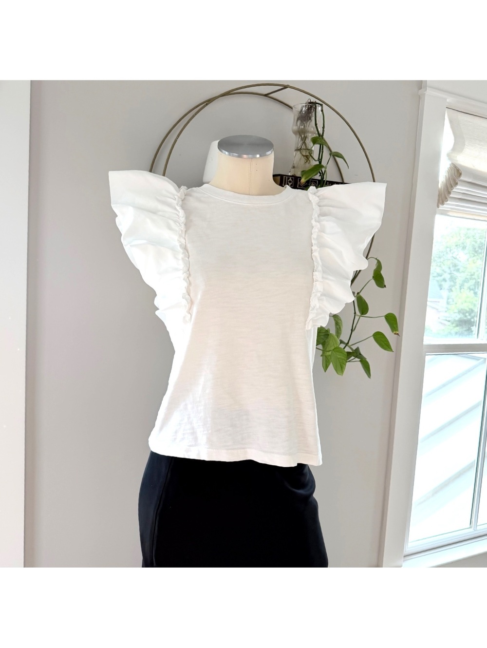 Nation White Ruffle Sleeve Cotton Top XS